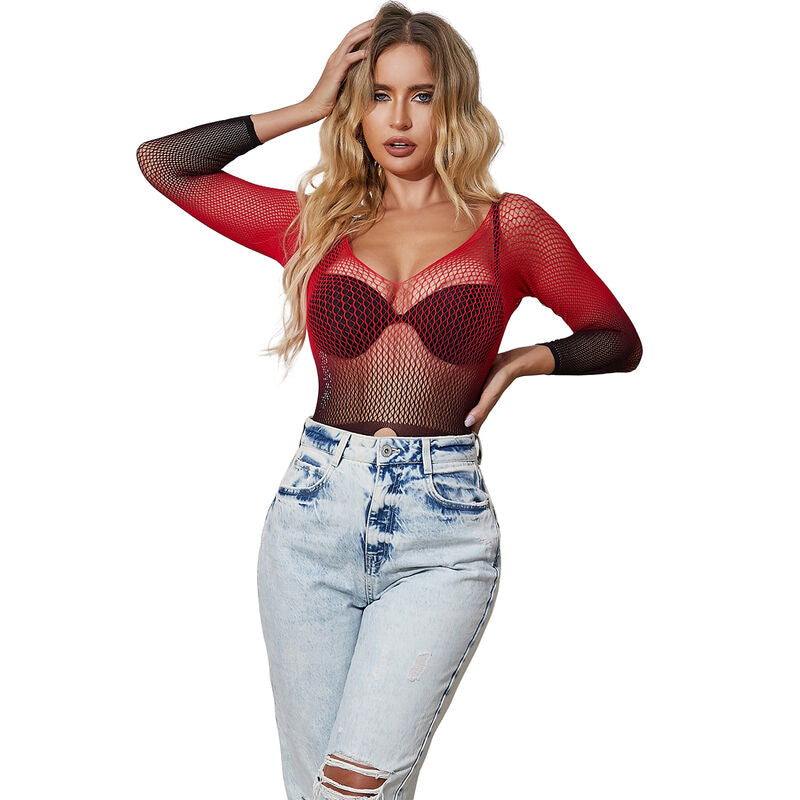 Subblime Dresses Subblime - 952259 Red And Black Gradient Long Sleeve Elastic Fishnet Dress One Size