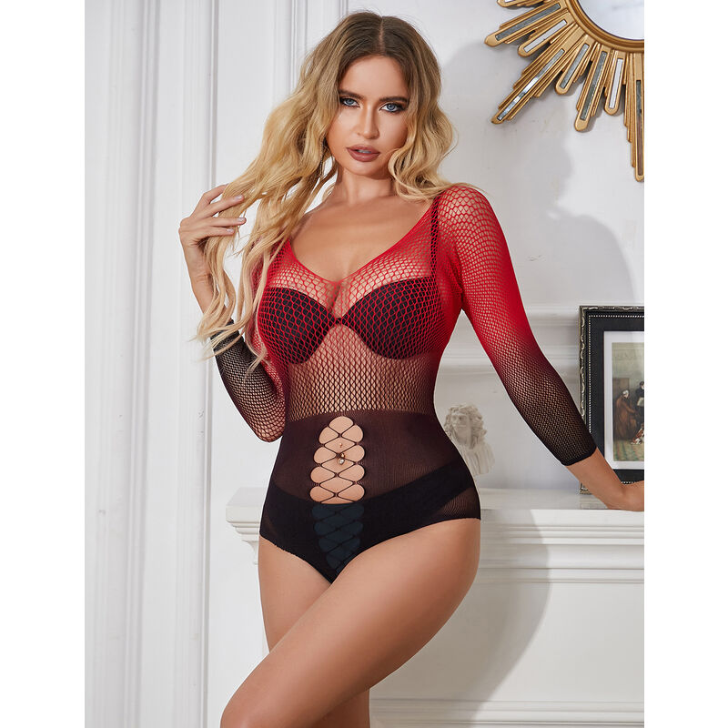Subblime Dresses Subblime - 952259 Red And Black Gradient Long Sleeve Elastic Fishnet Dress One Size