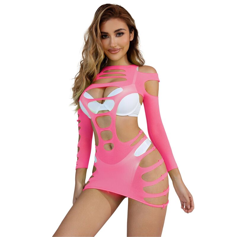 Subblime Dresses Subblime - 952273 Long Sleeve Elastic Fishnet Dress Pink One Size