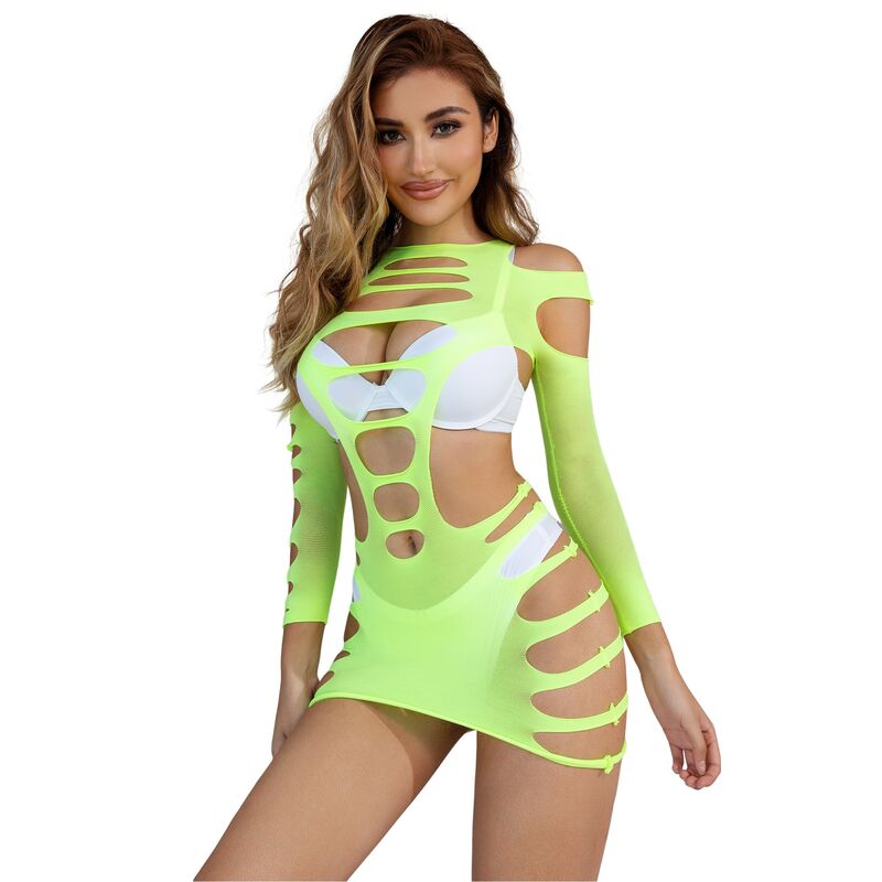 Subblime Dresses Subblime - 952280 Green Long Sleeve Elastic Fishnet Dress One Size