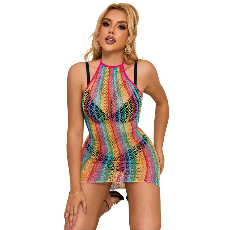 Subblime Dresses Subblime - 952341 Rainbow Fishnet Dress One Size