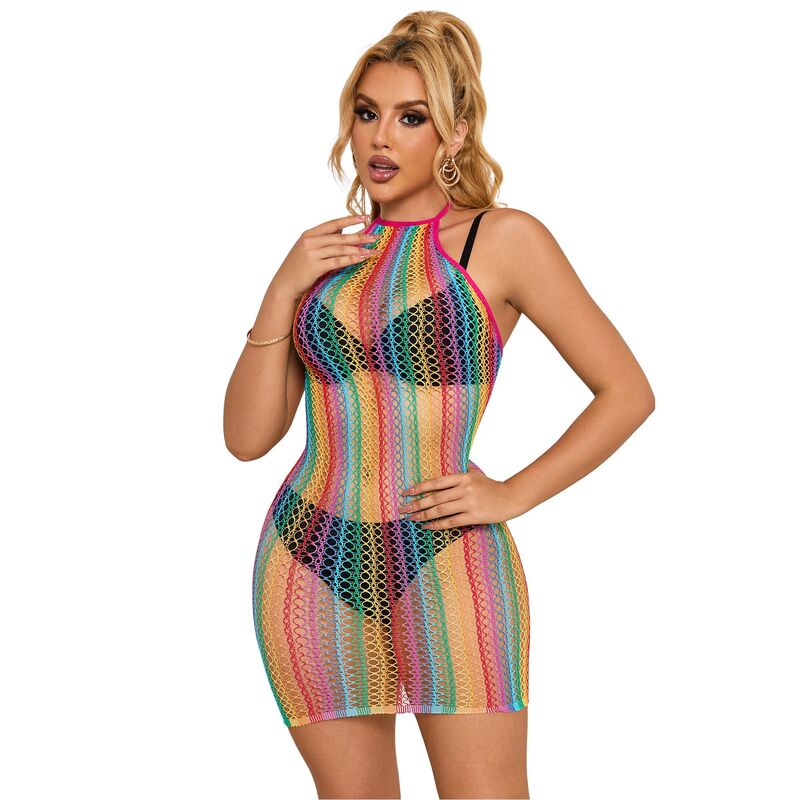 Subblime Dresses Subblime - 952341 Rainbow Fishnet Dress One Size