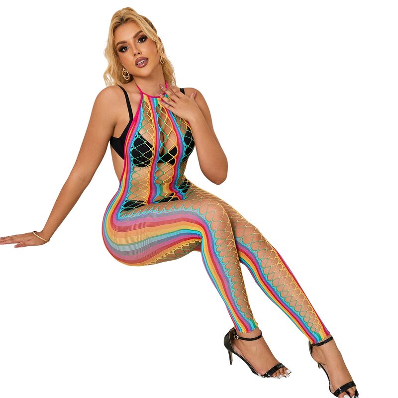 Subblime Dresses Subblime - 952358 Rainbow Halter Neck Fishnet Dress One Size