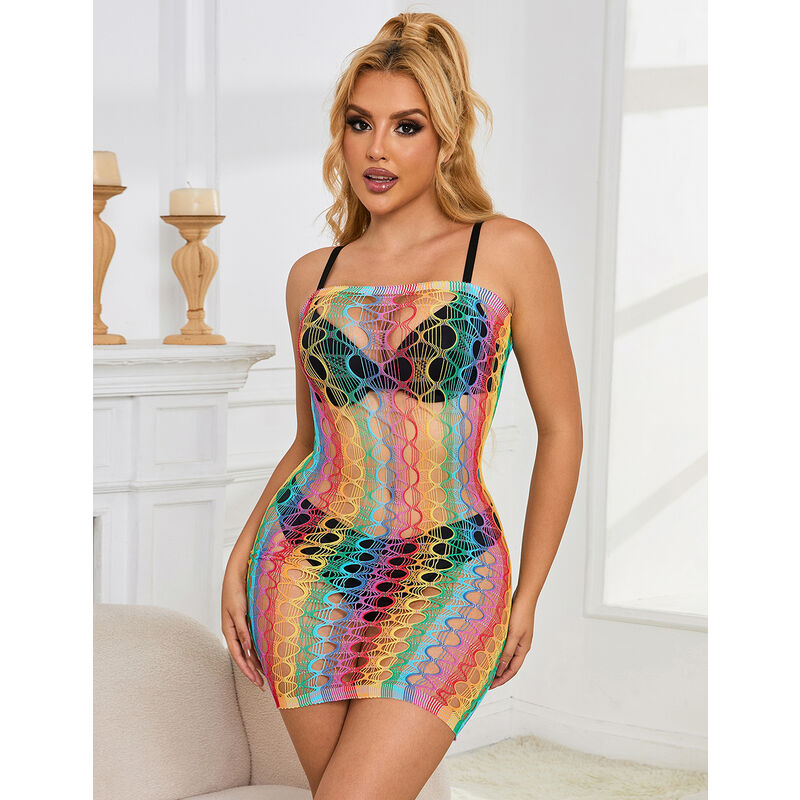 Subblime Dresses Subblime - 952365 Rainbow Bare Shoulder Fishnet Dress One Size