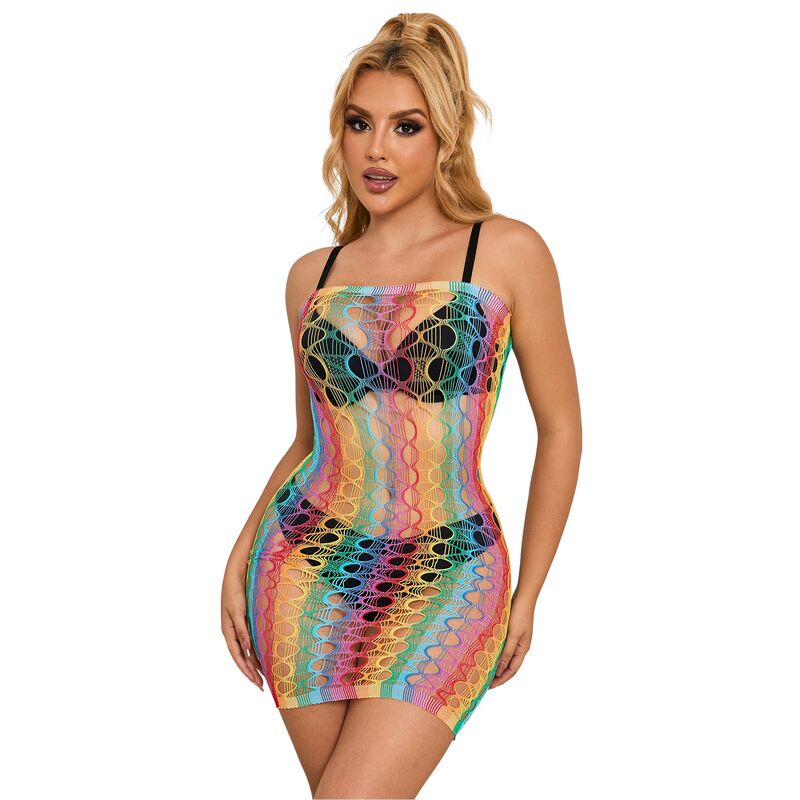 Subblime Dresses Subblime - 952365 Rainbow Bare Shoulder Fishnet Dress One Size