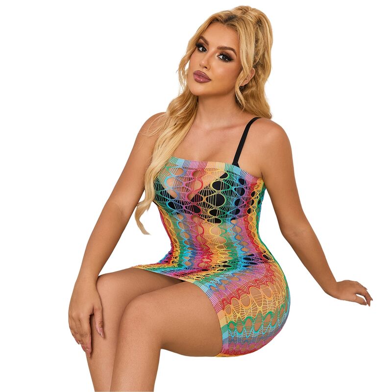 Subblime Dresses Subblime - 952365 Rainbow Bare Shoulder Fishnet Dress One Size