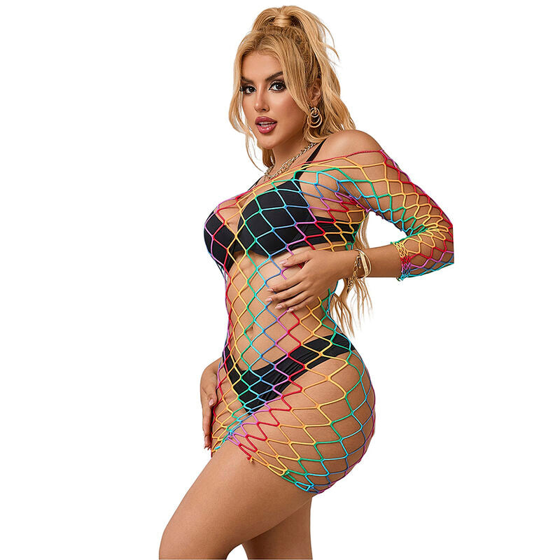 Subblime Dresses Subblime - 952426 Rainbow Long Sleeve Fishnet Dress One Size