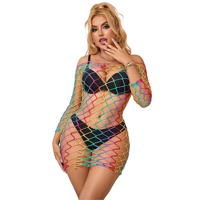 Subblime Dresses Subblime - 952426 Rainbow Long Sleeve Fishnet Dress One Size