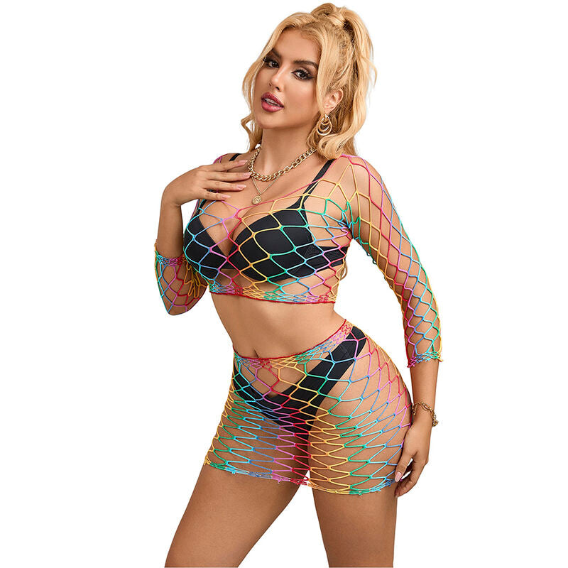 Subblime Sets Subblime - 952440 2-Piece Fishnet Set Long Sleeve Rainbow One Size