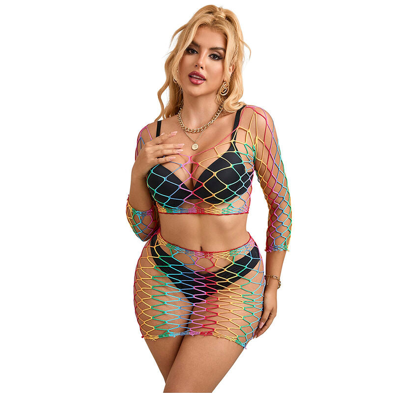 Subblime Sets Subblime - 952440 2-Piece Fishnet Set Long Sleeve Rainbow One Size
