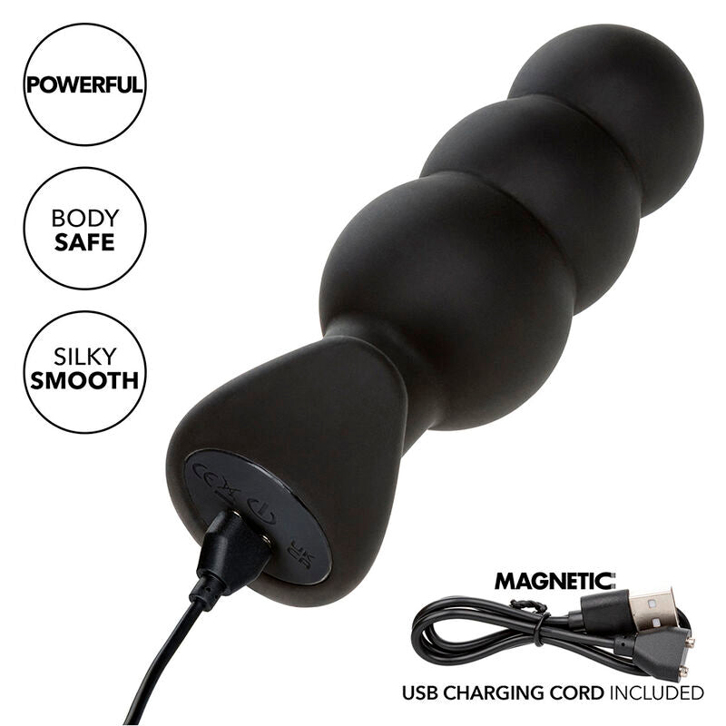 Calexotics Rock Bottom Beaded Anal Plug 10 Vibrations Silicone Black