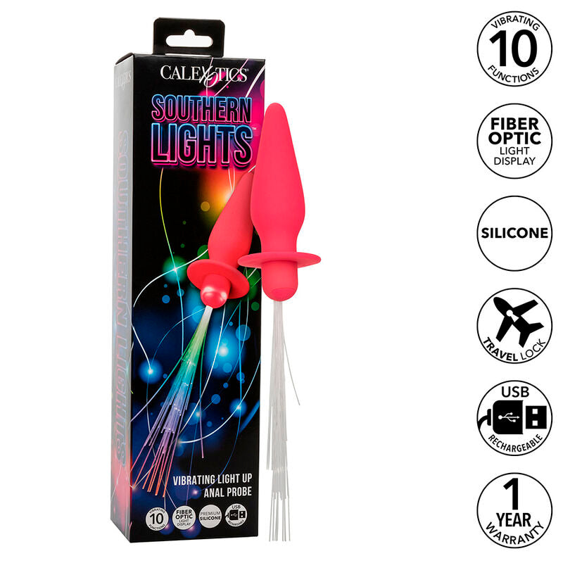 Calexotics Southern Lights Light Up Anal Plug 10 Vibrations Silicone Pink