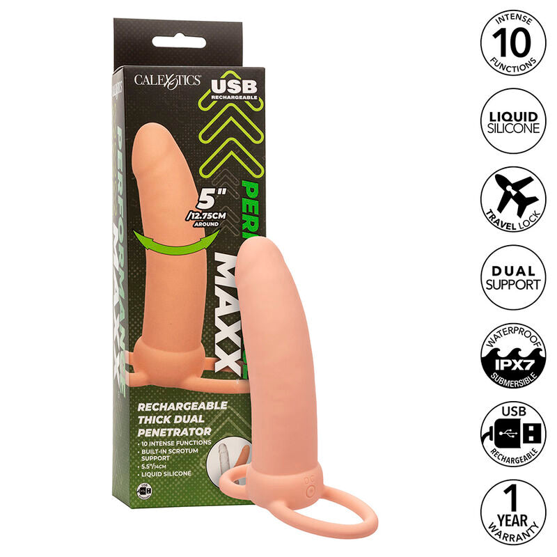 Calexotics Maxx Thick Dual Penetrator 10 Vibrations Flesh