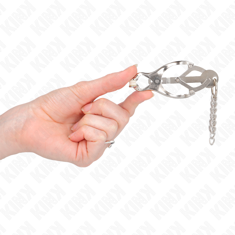 Kink Nipple Grip Kink - Japanese Clover Nipple Clamps With Little Chains Silver
