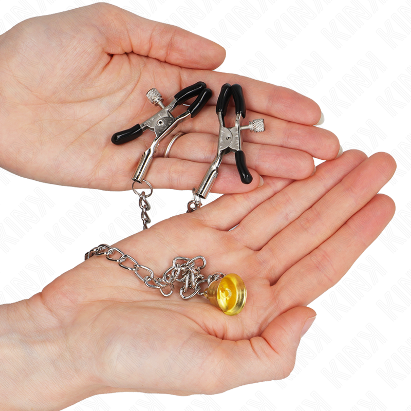 Kink Nipple Grip Kink - Chain Nipple Clamps With Horn Pendant 30 Cm