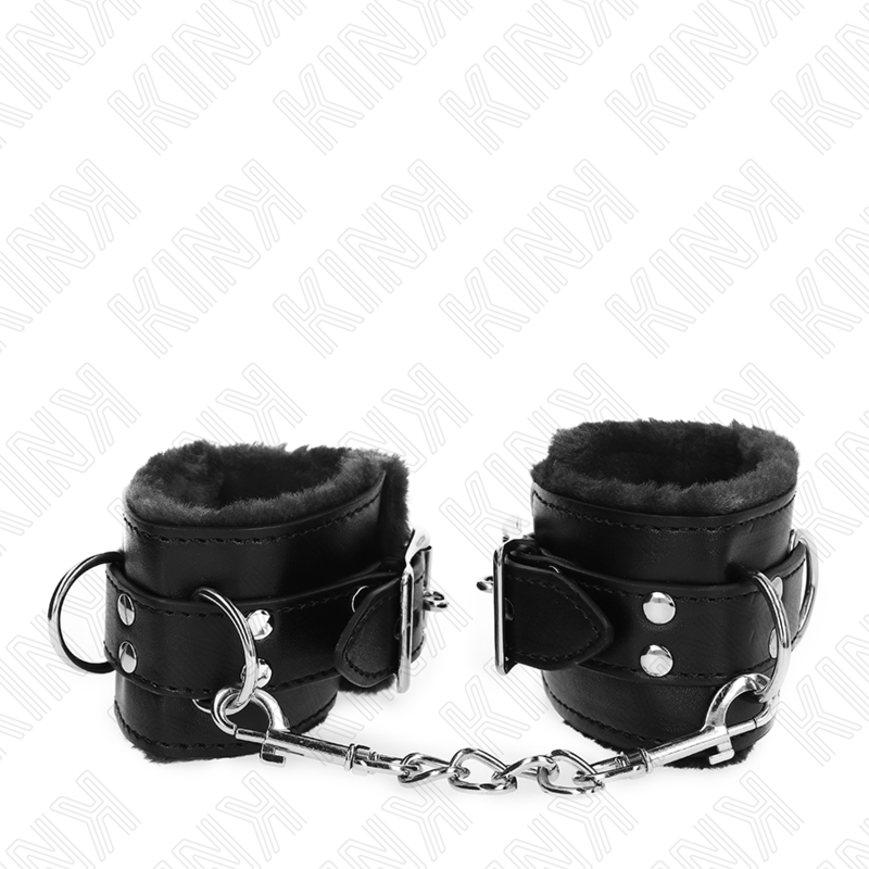Kink Wrist Restraint Kink - Fur Lined Wrist Restraints Black With Black Belt Adjustable 17-29 Cm X 6 Cm