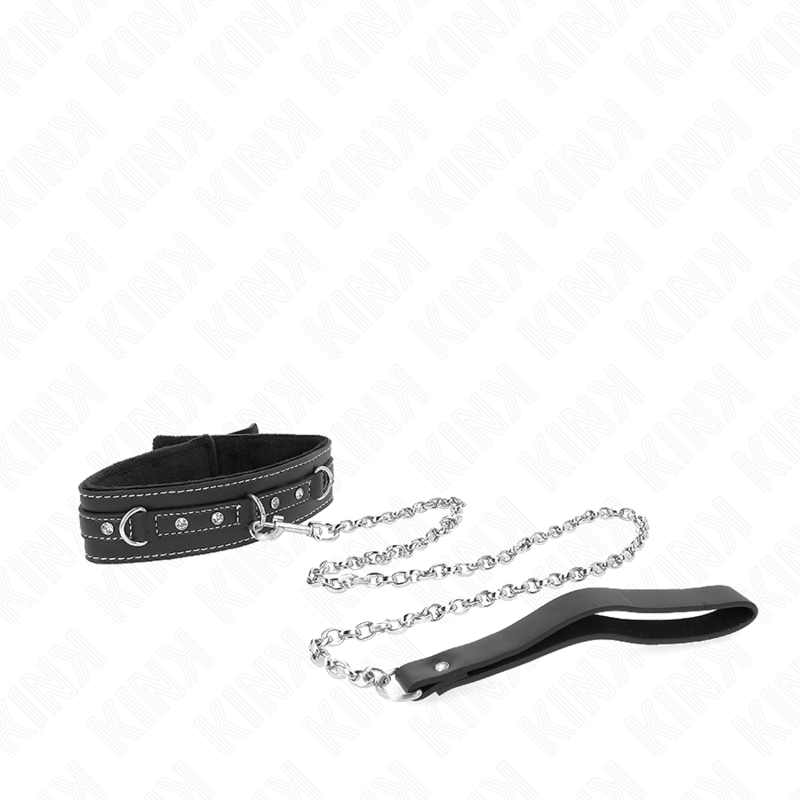 Kink Collar & Gag Kink - Pvc Leather Necklace With Belt 105 Cm Rhinestone Rivet 41.5 X 4 Cm
