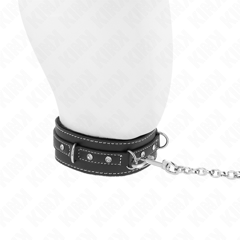 Kink Collar & Gag Kink - Pvc Leather Necklace With Belt 105 Cm Rhinestone Rivet 41.5 X 4 Cm