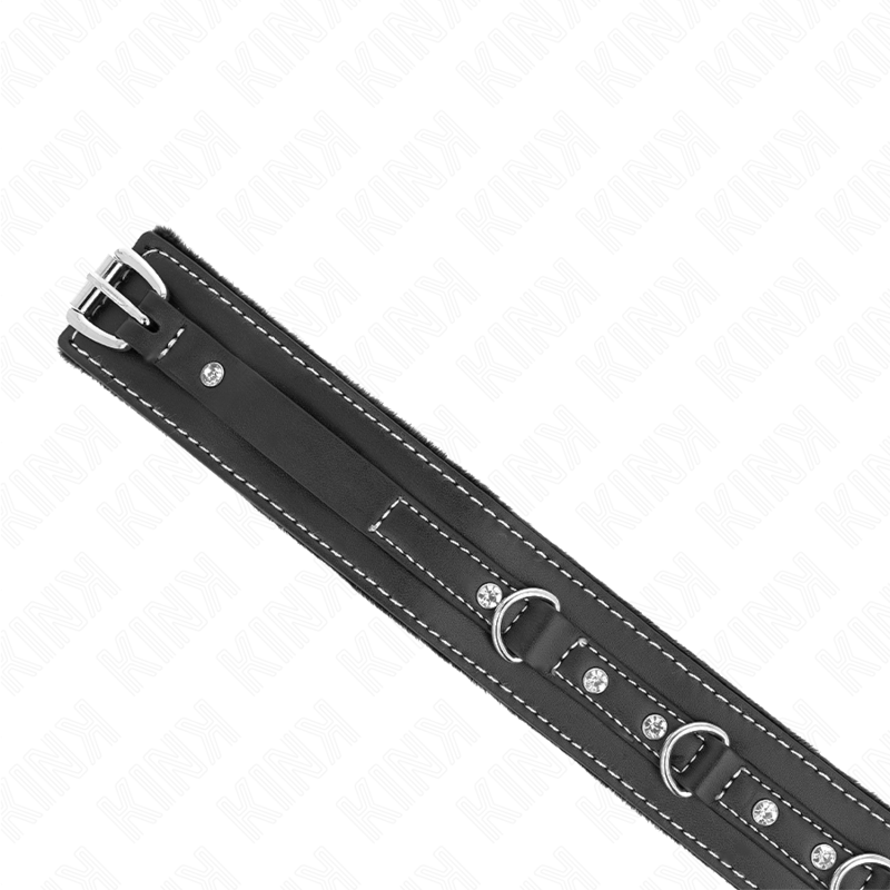 Kink Collar & Gag Kink - Pvc Leather Necklace With Belt 105 Cm Rhinestone Rivet 41.5 X 4 Cm