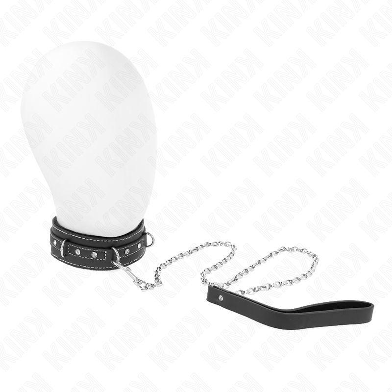 Kink Collar & Gag Kink - Pvc Leather Necklace With Belt 105 Cm Rhinestone Rivet 41.5 X 4 Cm