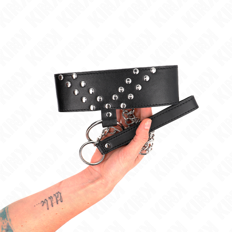 Kink Collar & Gag Kink - Necklace With Belt 65 Cm With V Rivet Adjustable 36-43 Cm X 5 Cm
