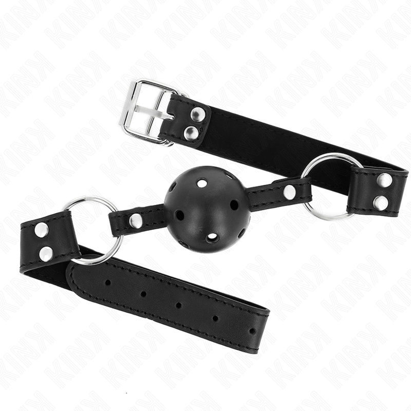 Kink Collar & Gag Kink - Breathable Ball 4 Cm Gag With Double Rivet Model 1 Black 62.5 X 2.5 Cm Adjustable 42-58 Cm