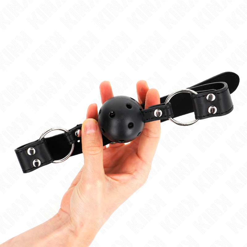 Kink Collar & Gag Kink - Breathable Ball 4 Cm Gag With Double Rivet Model 1 Black 62.5 X 2.5 Cm Adjustable 42-58 Cm