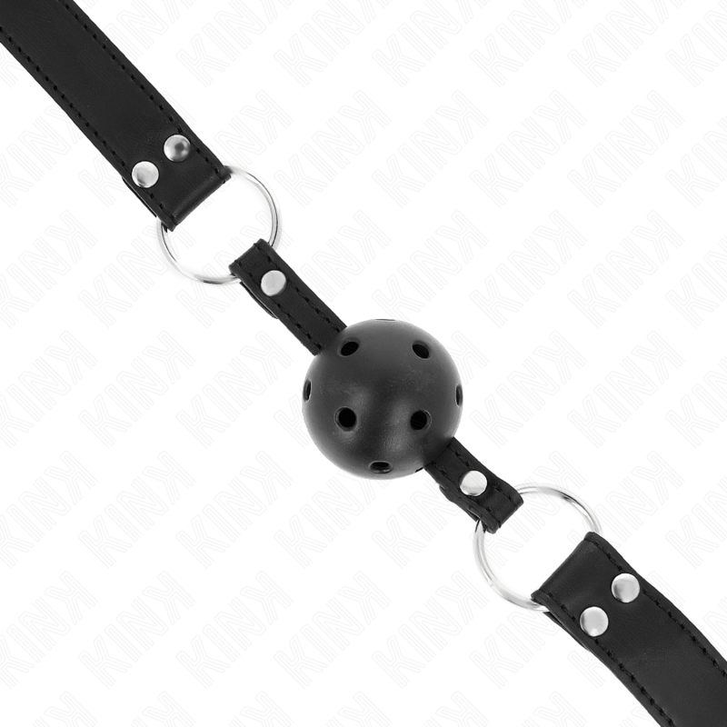 Kink Collar & Gag Kink - Breathable Ball 4 Cm Gag With Double Rivet Model 1 Black 62.5 X 2.5 Cm Adjustable 42-58 Cm