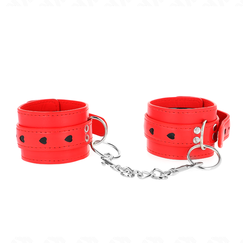 Kink Wrist Restraint Kink - Red Wrist Restraints With Black Heart Inlay Adjustable 21-28 Cm X 5.5 Cm