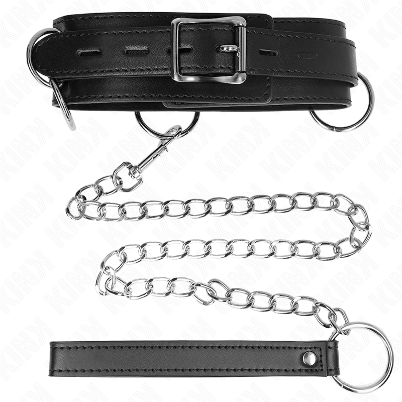 Kink Collar & Gag Kink - 3 Ring Slavery Necklace With Strap 80 Cm 53 X 5 Cm