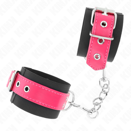 Kink Wrist Restraint Kink - Nylon Wrist Restraints Black With Leatherette Belt Raspberry Rose Adjustable 19-29 Cm X 5.1 Cm