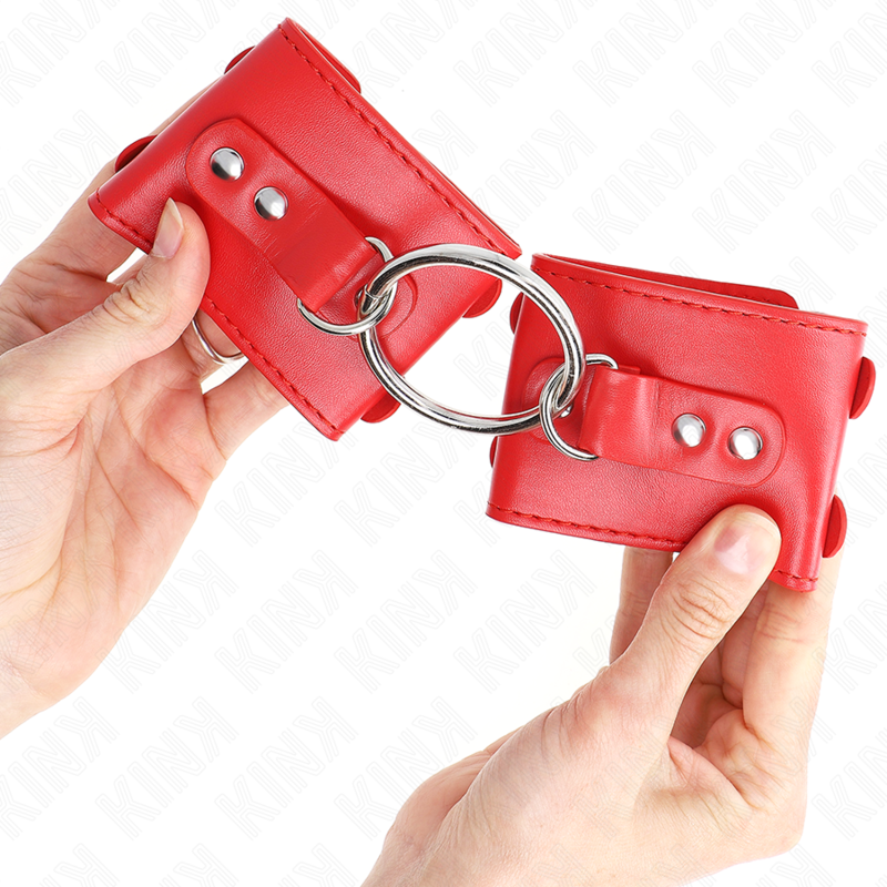 Kink Wrist Restraint Kink - Fixed Wrist Restraints With Ring And Studs Adjustable Red 17-22 Cm X 6.5 Cm
