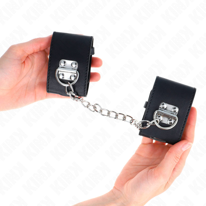 Kink Wrist Restraint Kink - Fixed Wrist Restraints With Chain 30 Cm And Padlock Closure Black Adjustable 16-23 Cm X 5.5 Cm