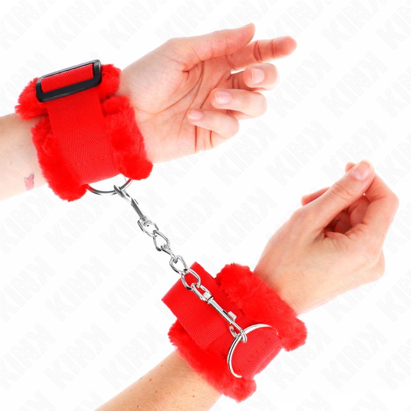 Kink Wrist Restraint Kink - Furry Lined Wrist Restraints Red Adjustable 17-31 Cm X 7 Cm