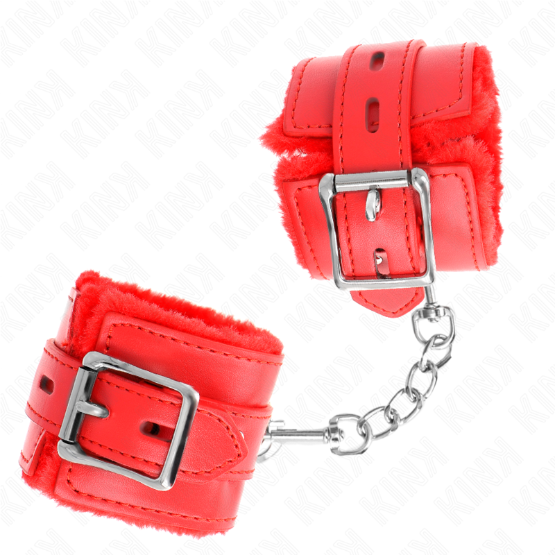 Kink Wrist Restraint Kink - Fur Lined Wrist Restraints With Square Holes Red And Red Belt Adjustable 17-29 Cm X 6 Cm