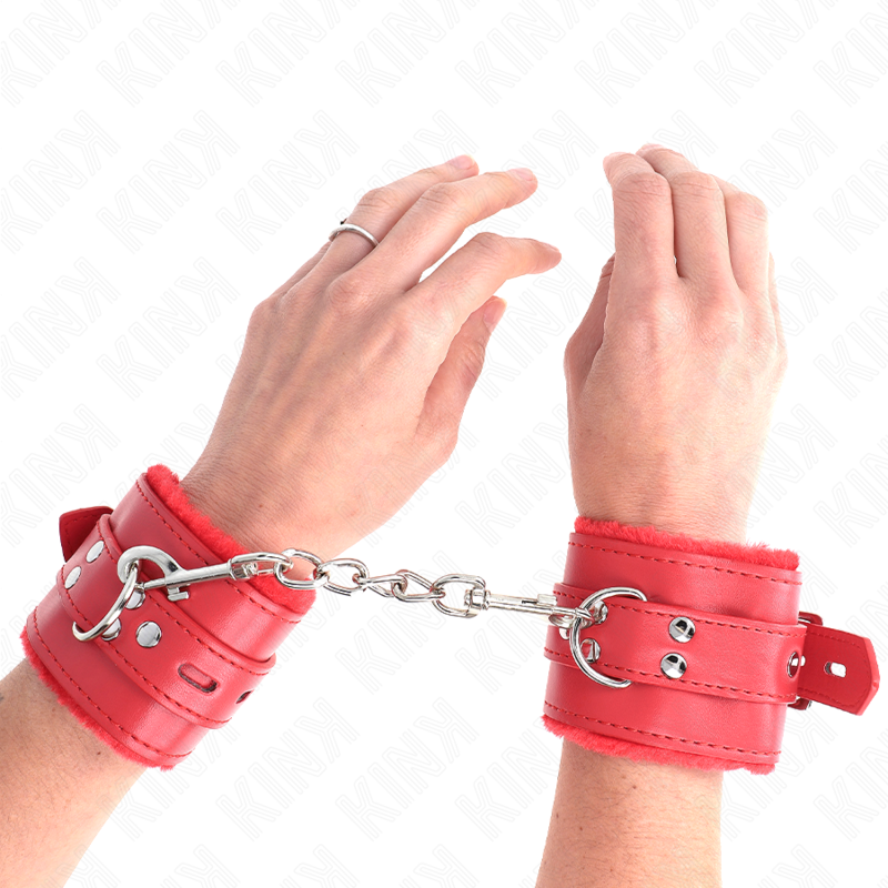 Kink Wrist Restraint Kink - Fur Lined Wrist Restraints With Square Holes Red And Red Belt Adjustable 17-29 Cm X 6 Cm