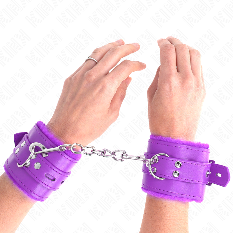 Kink Wrist Restraint Kink - Fur Lined Wrist Restraints With Square Holes Purple And Purple Belt Adjustable 17-29 Cm X 6 Cm