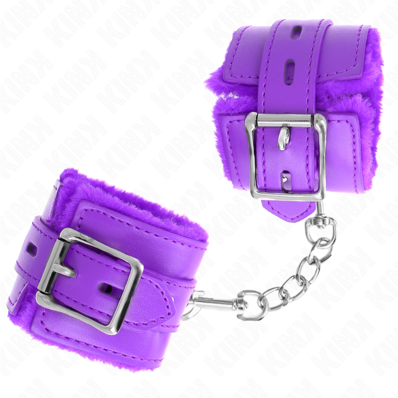 Kink Wrist Restraint Kink - Fur Lined Wrist Restraints With Square Holes Purple And Purple Belt Adjustable 17-29 Cm X 6 Cm