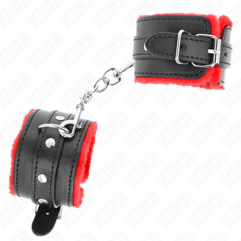 Kink Wrist Restraint Kink - Premium Fur Lined Wrist Restraints Red With Black Belt Adjustable 17-29 Cm X 6 Cm