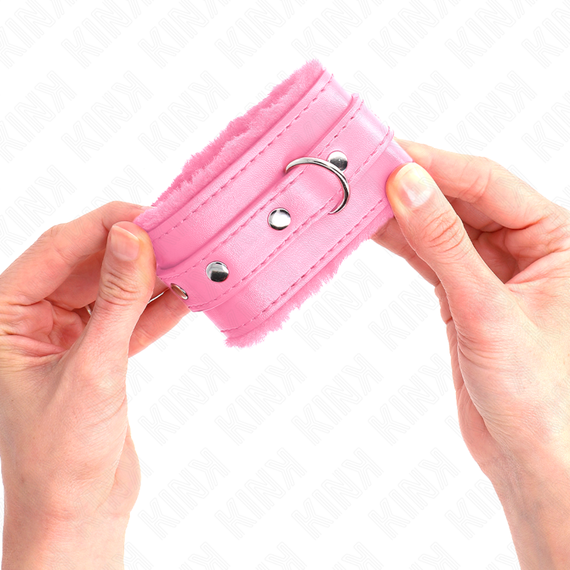 Kink Wrist Restraint Kink - Premium Fur Lined Wrist Restraints Pink With Pink Belt Adjustable 17-29 Cm X 6 Cm
