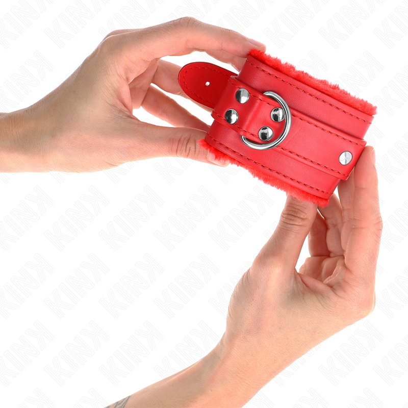 Kink Wrist Restraint Kink - Fur Lined Wrist Restraints Red With Red Belt Adjustable 17-29 Cm X 6 Cm