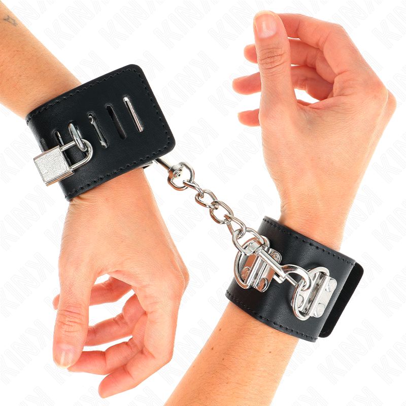Kink Wrist Restraint Kink - Multiposition Wrist Restraints With Padlock Closure Black Adjustable 16-23 Cm X 5.5 Cm