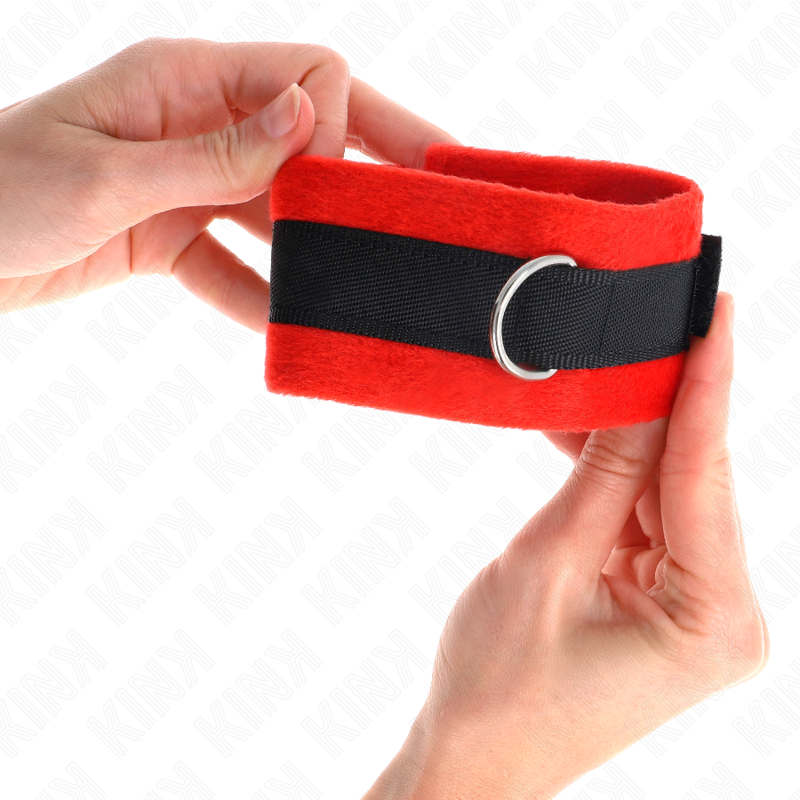 Kink Wrist Restraint Kink - Beginner Fur Hand Cuffs Black-Red 30 X 7 Cm