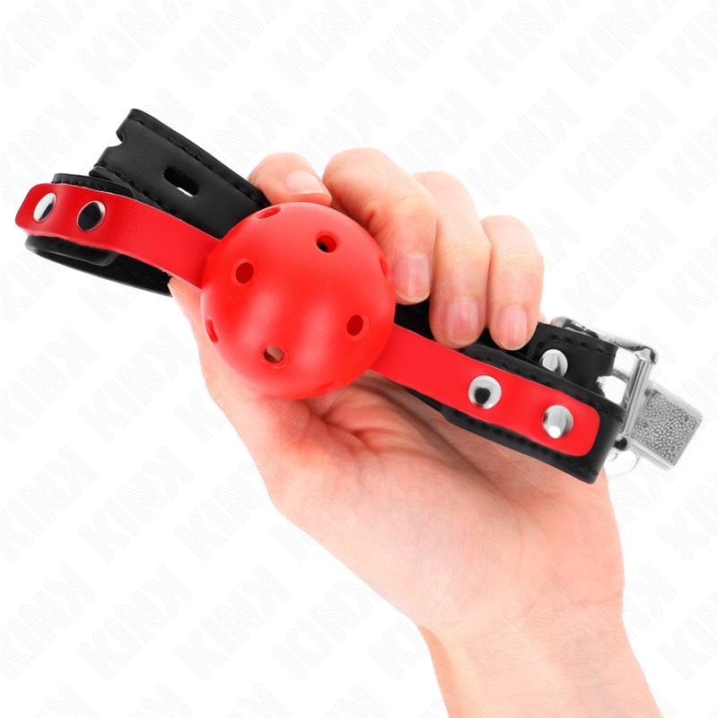Kink Collar & Gag Kink - Red Hollow Hard Ball 4 Cm Gag Black Strap 60 X 2 Cm Adjustable 37-52 Cm
