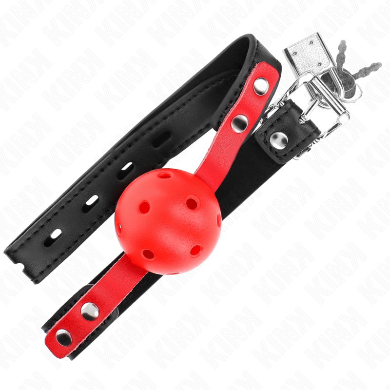 Kink Collar & Gag Kink - Red Hollow Hard Ball 4 Cm Gag Black Strap 60 X 2 Cm Adjustable 37-52 Cm