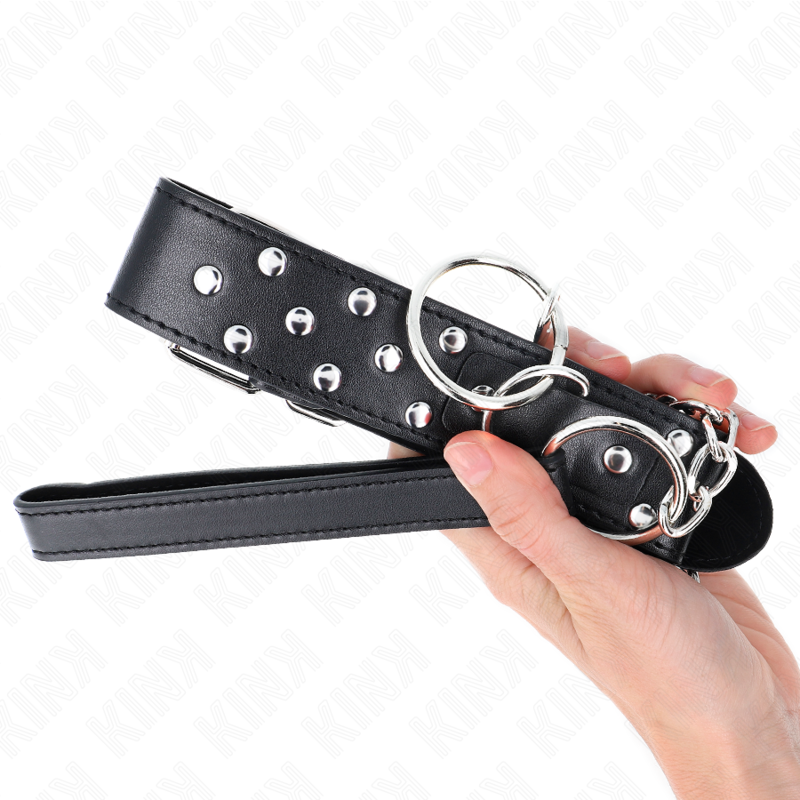 Kink Collar & Gag Kink - Ring Rivet Strap Necklace With Belt 65 Cm Black Adjustable 36-50 Cm X 3.8 Cm