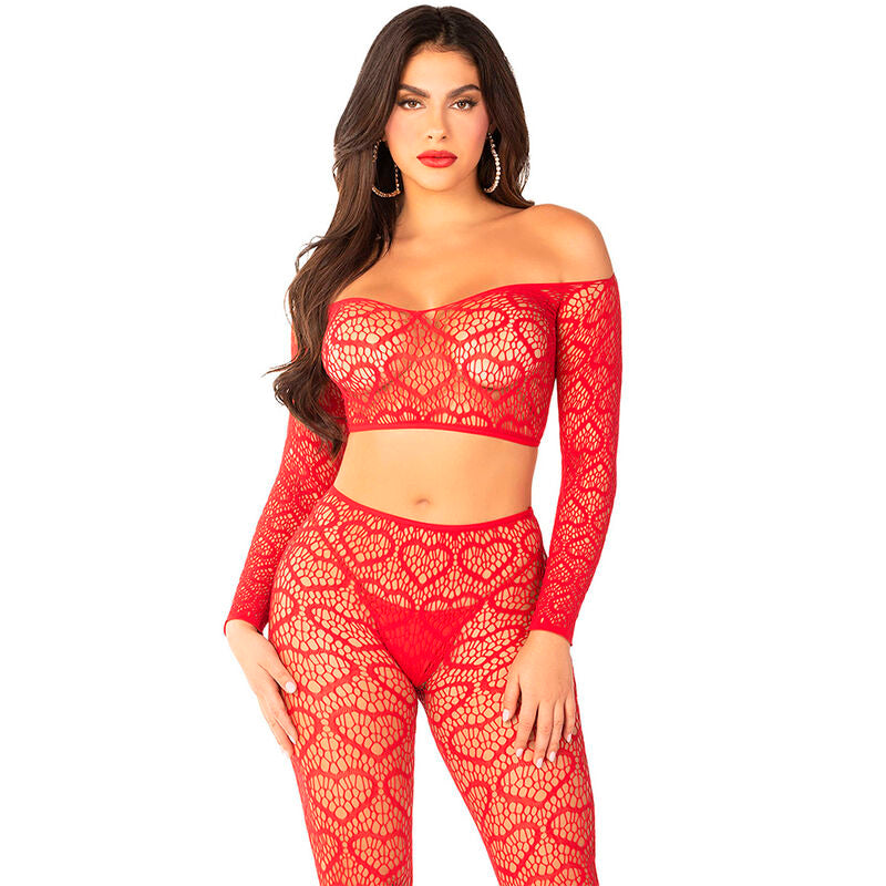 Leg Avenue Bodystockings Leg Avenue - Crop Top + Stockings Red One Size