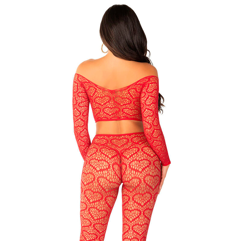 Leg Avenue Bodystockings Leg Avenue - Crop Top + Stockings Red One Size