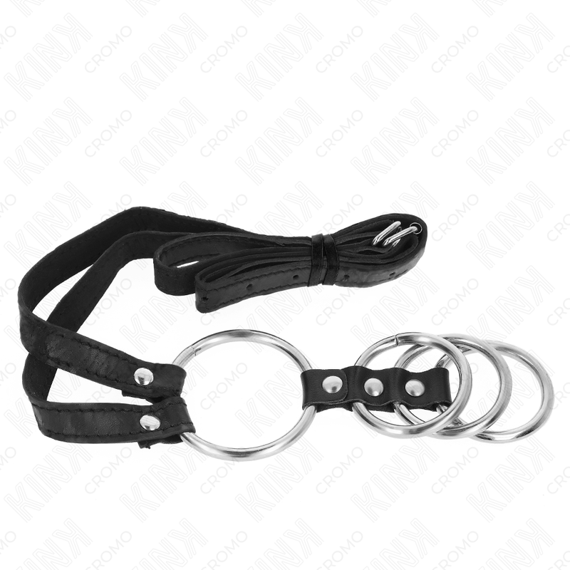 Kink Ring Power Kink - 4 Connected Metal Penis Rings 3.8 Cm To 5 Cm With Leather Belt 112 Cm
