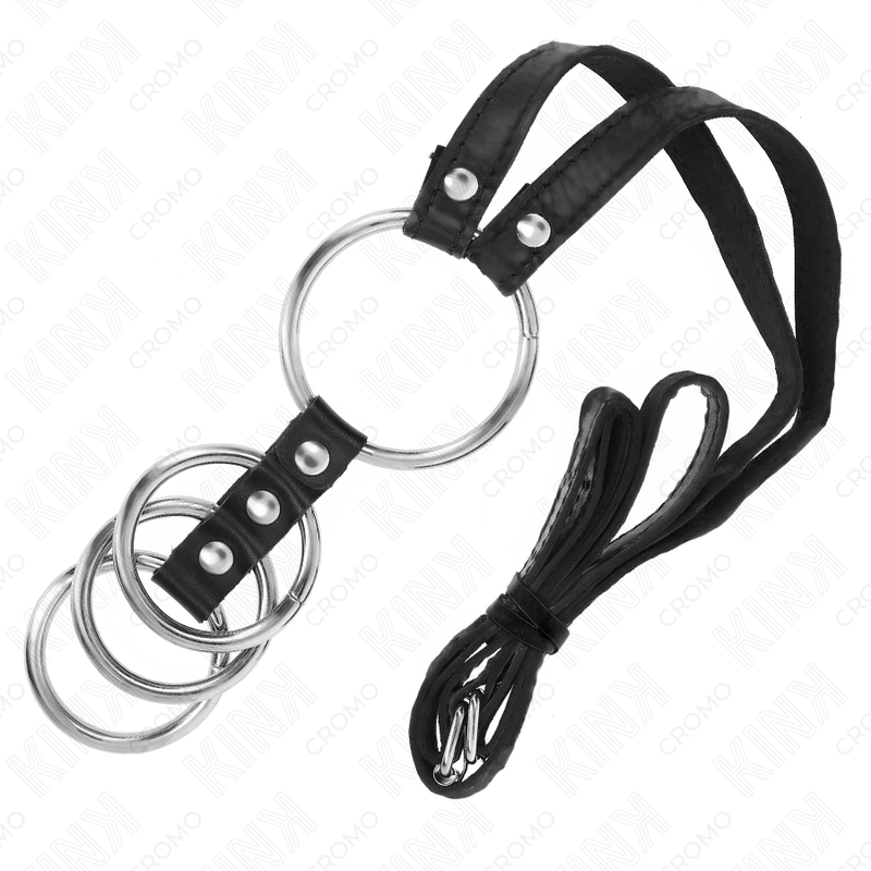 Kink Ring Power Kink - 4 Connected Metal Penis Rings 3.8 Cm To 5 Cm With Leather Belt 112 Cm